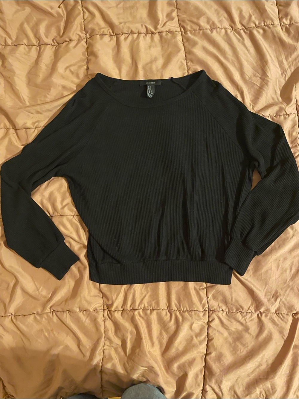 Forever 21 Black Ribbed Long Sleeve Top